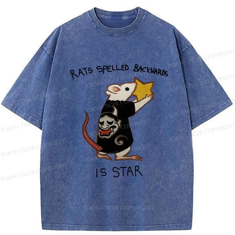 Tokyo-Tiger Rats Spelled Backwards Is Star Funny Washed T-Shirt