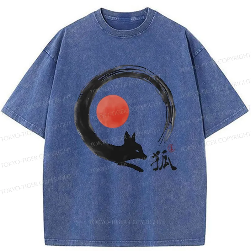 Tokyo-Tiger Retro Fox Enso Washed T-Shirt