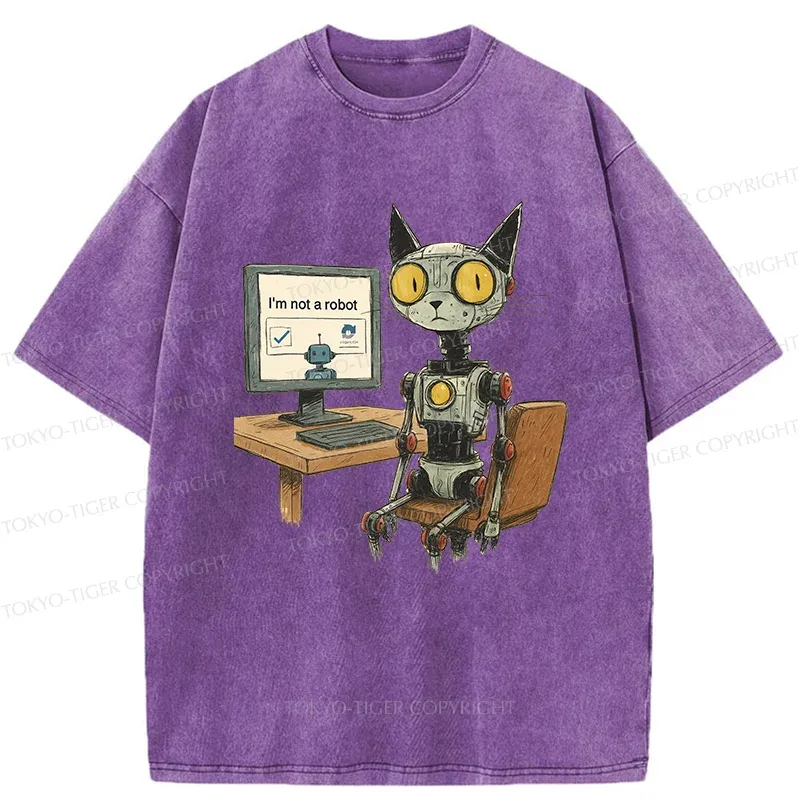 Tokyo-Tiger Robot Cat In Question Washed T-Shirt