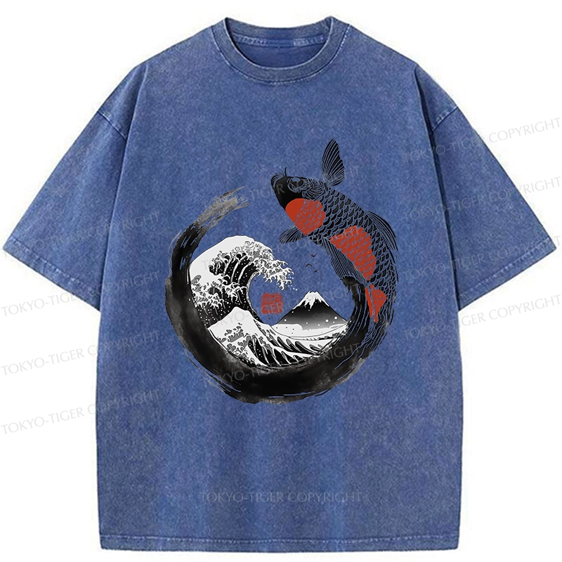 Tokyo-Tiger Retro Koi Enso Washed T-Shirt