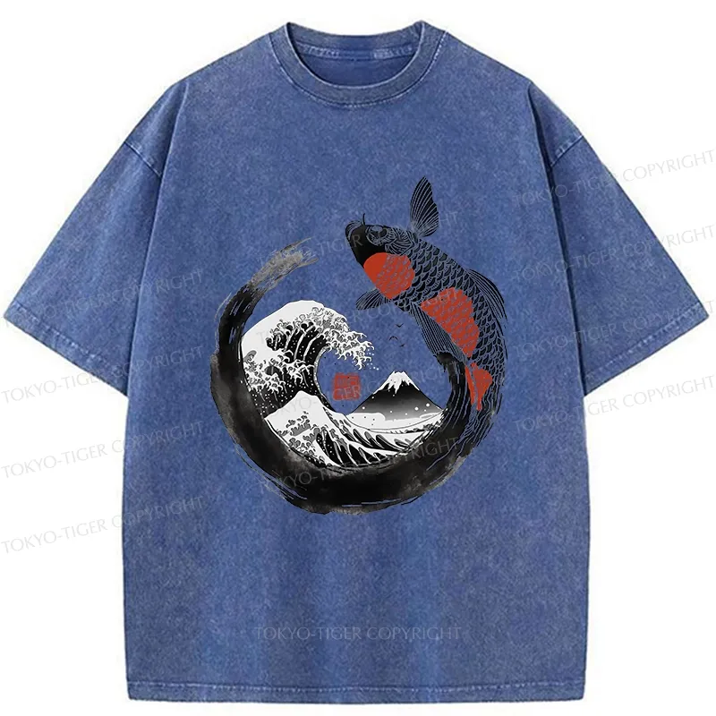Tokyo-Tiger Retro Koi Enso Washed T-Shirt