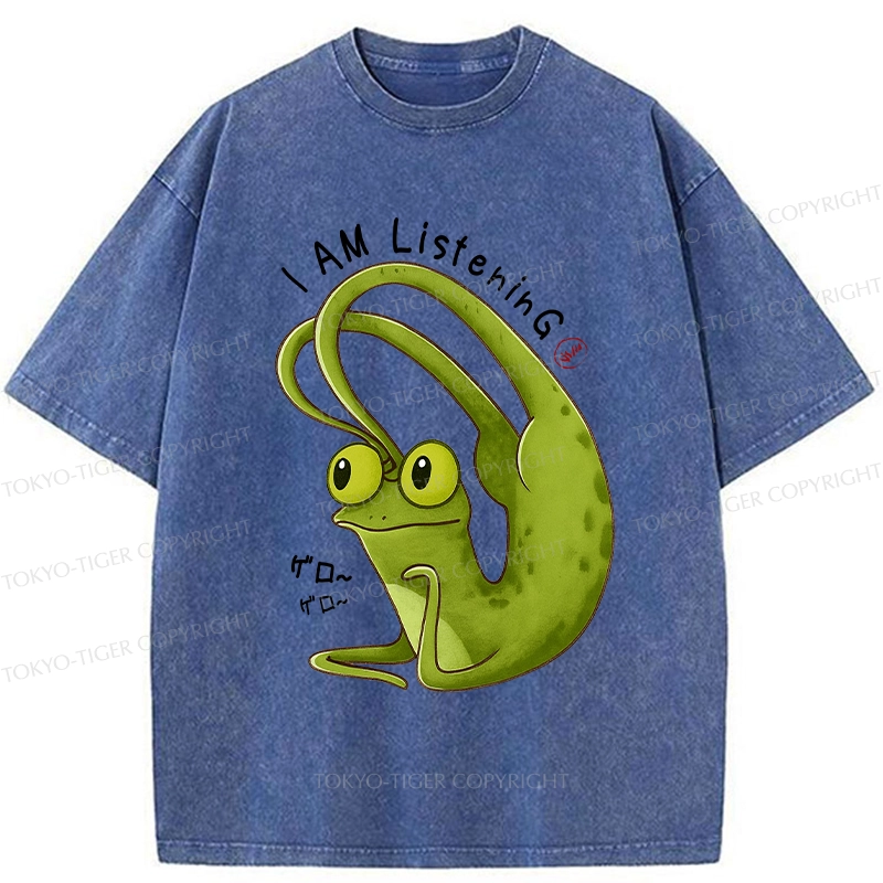 Tokyo-Tiger Funny I Am Listening Washed T-Shirt