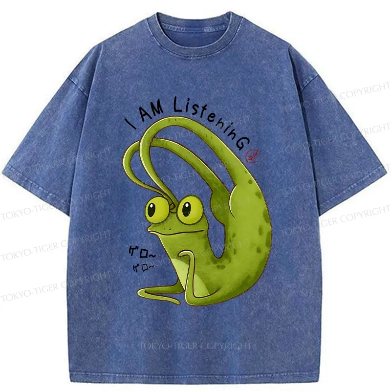 Tokyo-Tiger Funny I Am Listening Washed T-Shirt