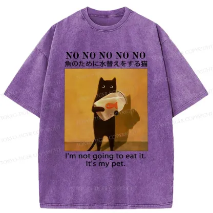 Tokyo-Tiger Cat Raising Fish Washed T-Shirt