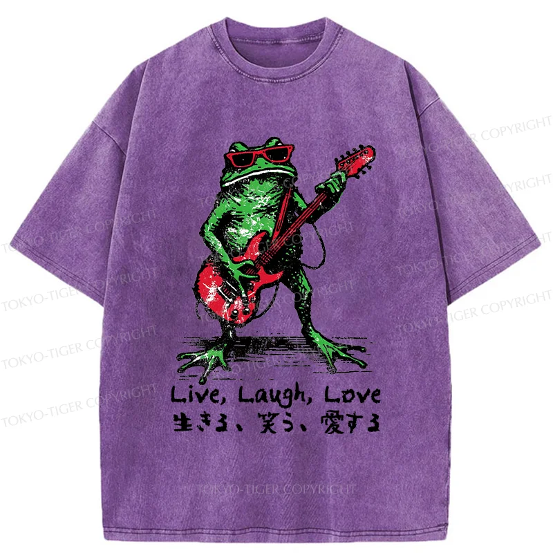 Tokyo-Tiger Frog Playing Guitar Washed T-Shirt