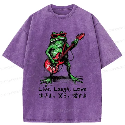 Tokyo-Tiger Frog Playing Guitar Washed T-Shirt