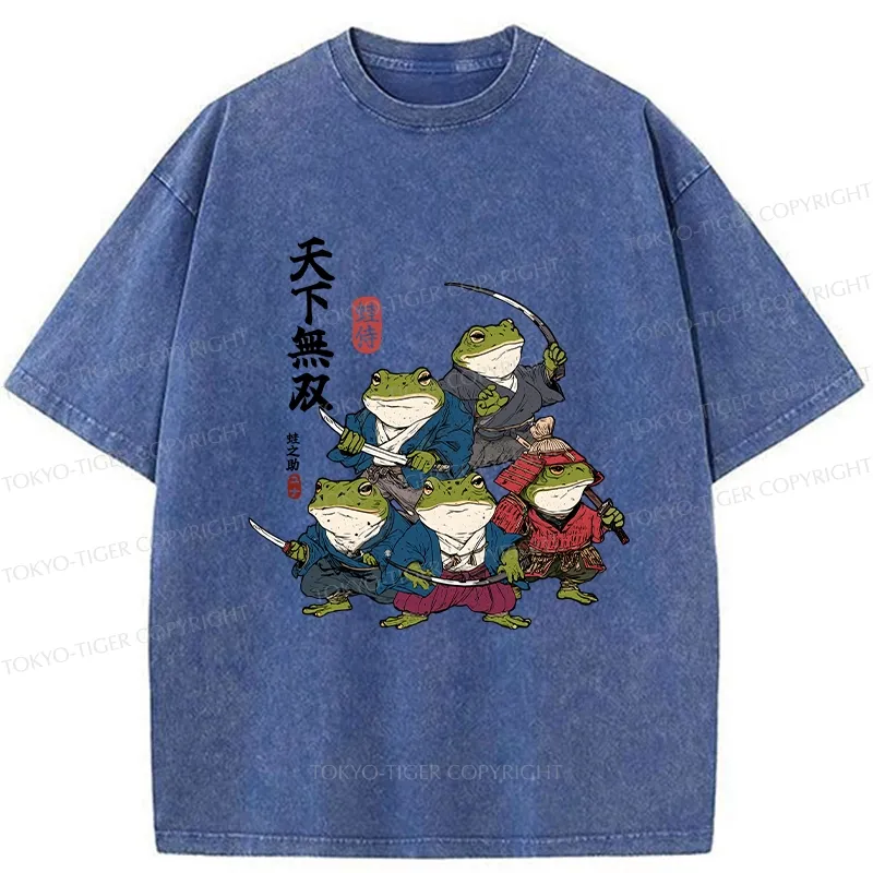 Tokyo-Tiger Five Frog Samurai Washed T-Shirt