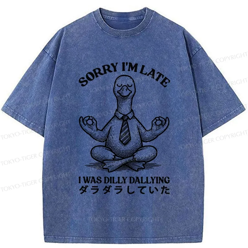 Tokyo-Tiger Sorry I'm Late I Was Dilly Dallying Washed T-Shirt