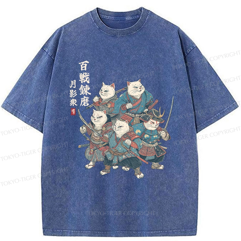 Tokyo-Tiger Five Cat Samurai Washed T-Shirt