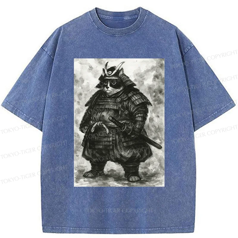 Tokyo-Tiger Strong Cat Samurai Washed T-Shirt