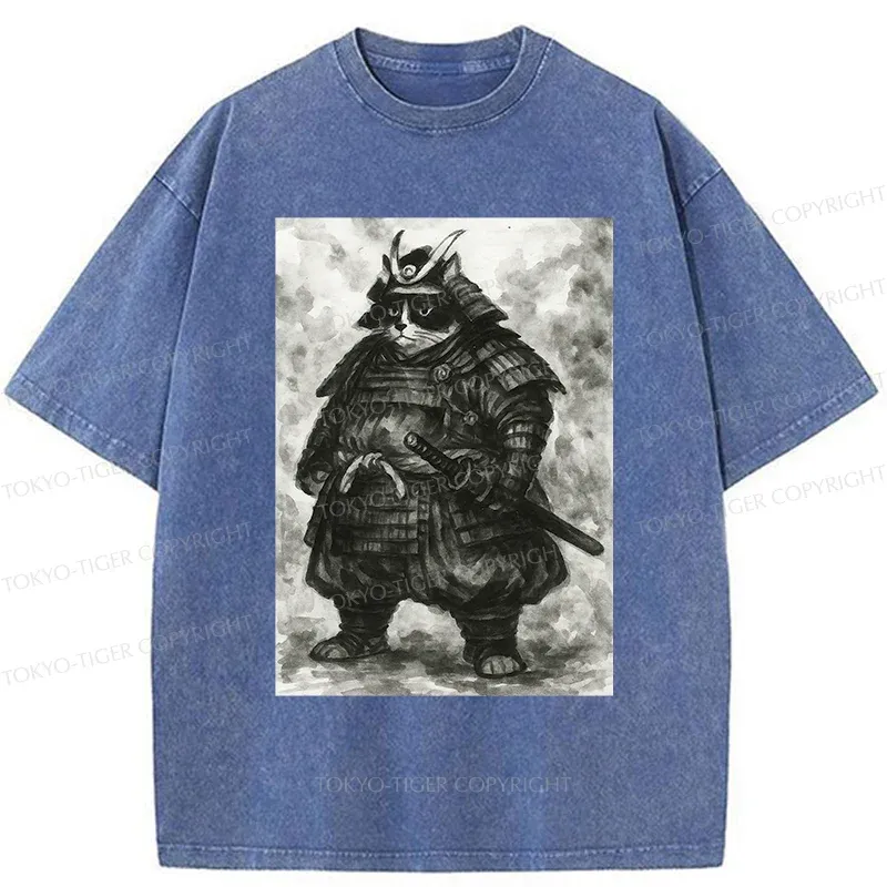 Tokyo-Tiger Strong Cat Samurai Washed T-Shirt