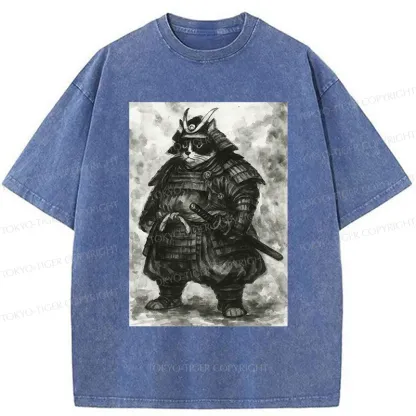 Tokyo-Tiger Strong Cat Samurai Washed T-Shirt