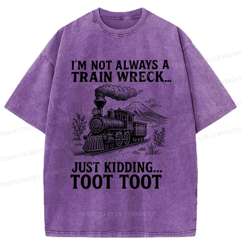 Tokyo-Tiger Funny Train Jokes Washed T-Shirt