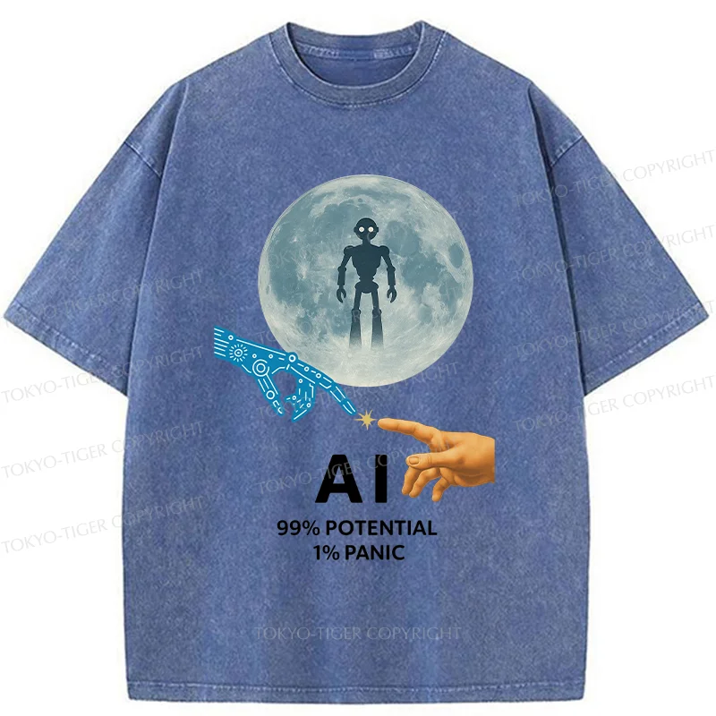 Tokyo-Tiger Future Of Humans And AI Washed T-Shirt