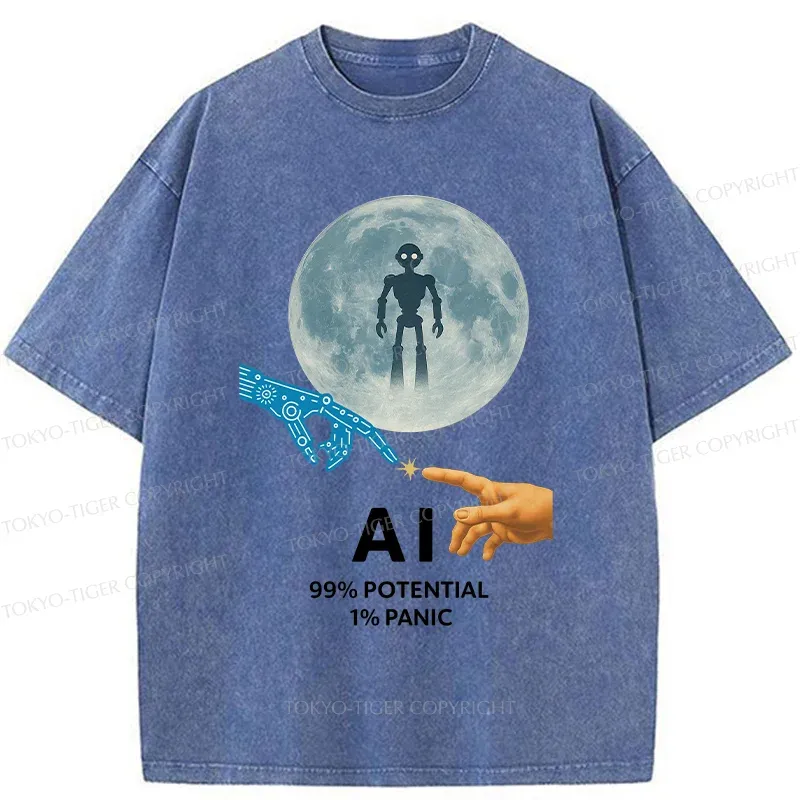 Tokyo-Tiger Future Of Humans And AI Washed T-Shirt