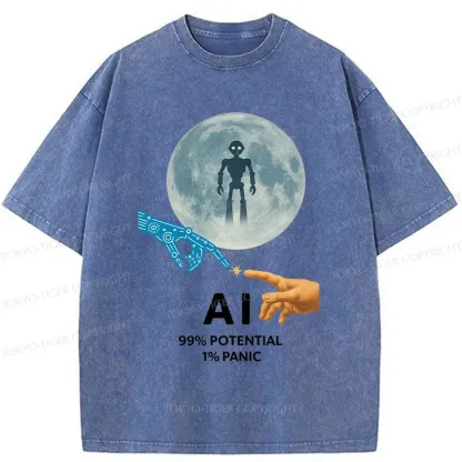 Tokyo-Tiger Future Of Humans And AI Washed T-Shirt