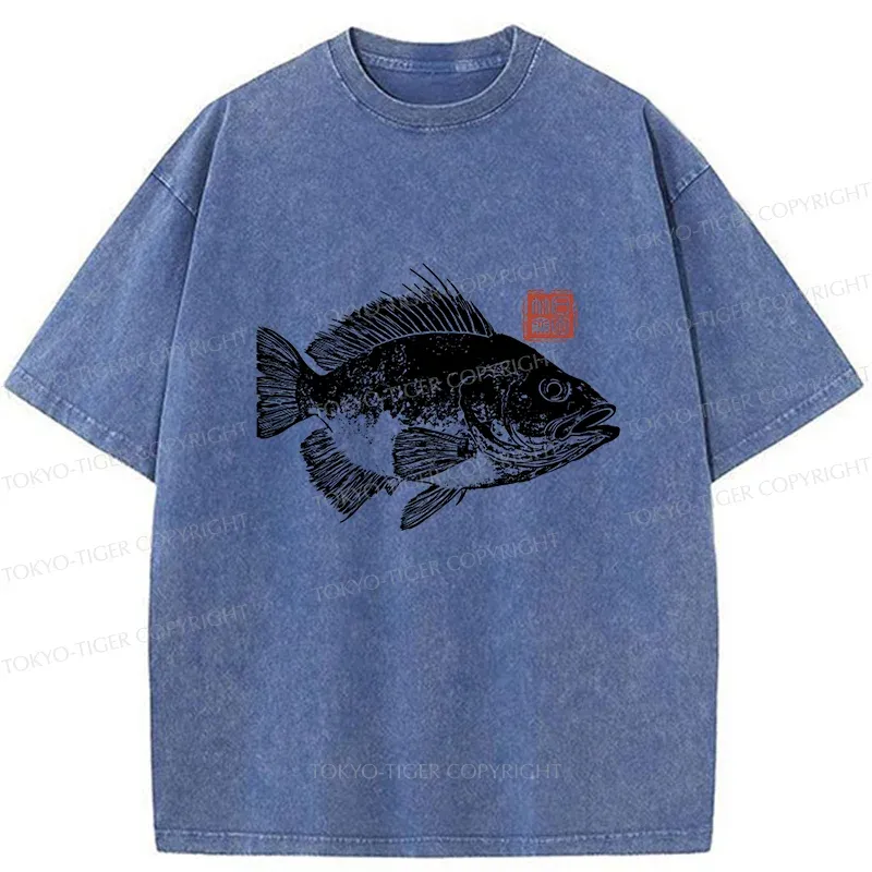Tokyo-Tiger Fish Rubbing Washed T-Shirt