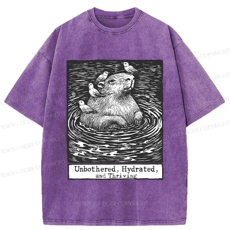 Tokyo-Tiger Capybara Taking A Bath Washed T-Shirt
