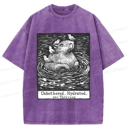 Tokyo-Tiger Capybara Taking A Bath Washed T-Shirt