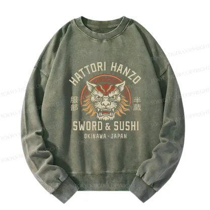 Tokyo-Tiger Hattori Lion Japanese Samurai Washed Sweatshirt