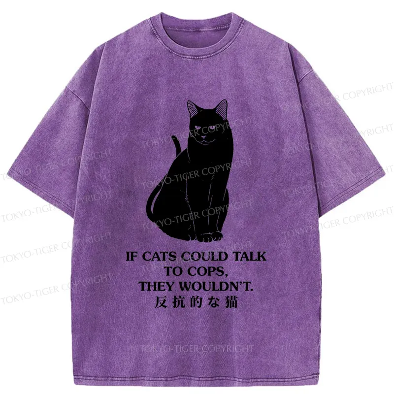 Tokyo-Tiger Rebellious Black Cat Washed T-Shirt