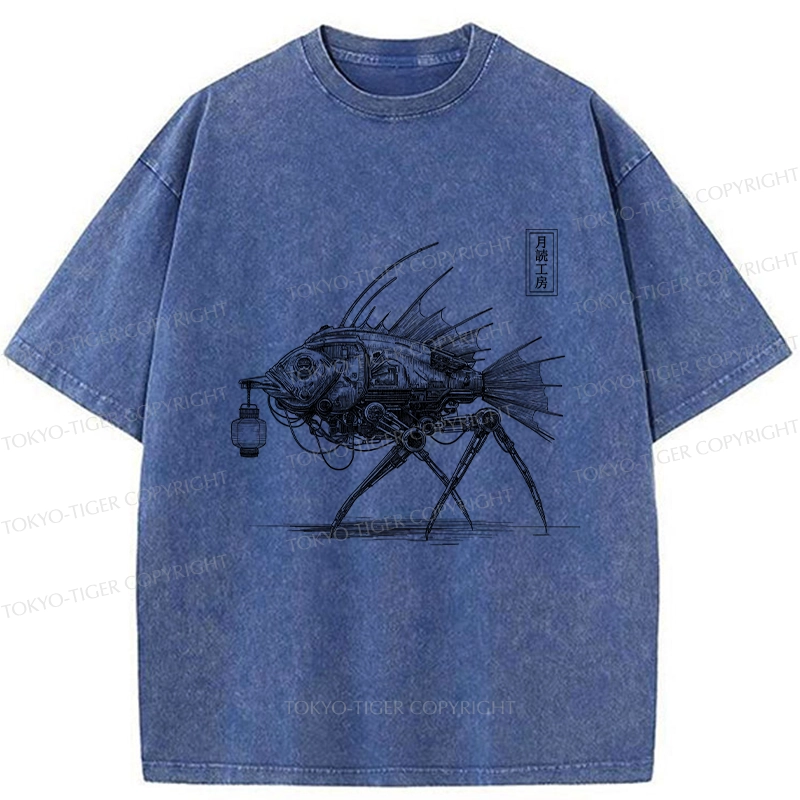 Tokyo-Tiger Mechanical Fish Washed T-Shirt