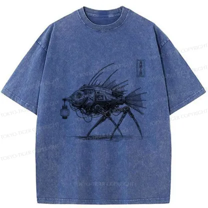 Tokyo-Tiger Mechanical Fish Washed T-Shirt