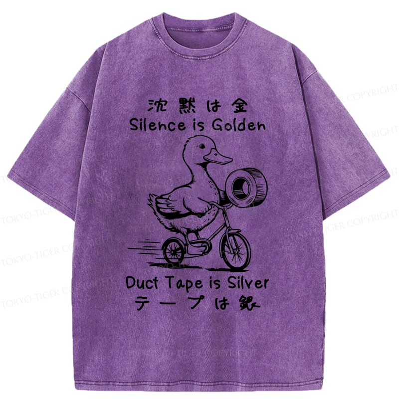 Tokyo-Tiger Duck Holding Duct Tape Washed T-Shirt