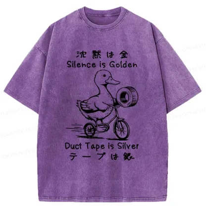 Tokyo-Tiger Duck Holding Duct Tape Washed T-Shirt