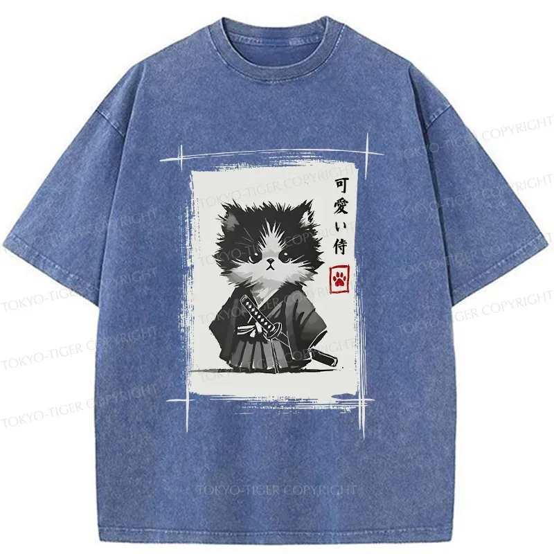 Tokyo-Tiger Kitten Samurai Washed T-Shirt