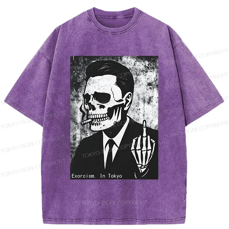Tokyo-Tiger Taunting Skeleton Washed T-Shirt