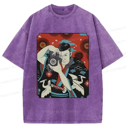 Tokyo-Tiger Samurai Photographer Washed T-Shirt