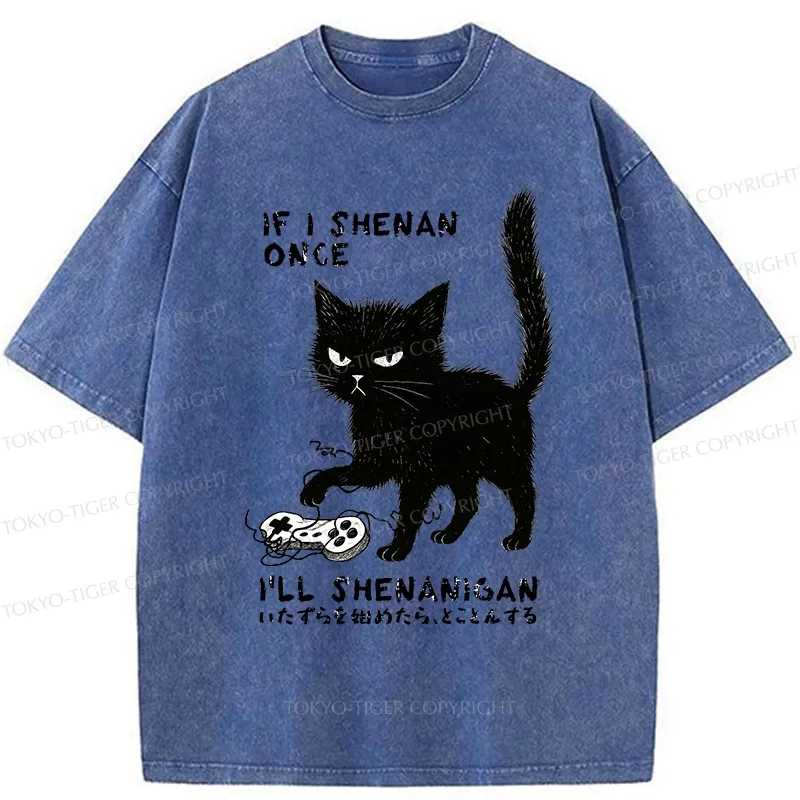 Tokyo-Tiger If I Shenan Once I'll Shenanigan Funny Washed T-Shirt