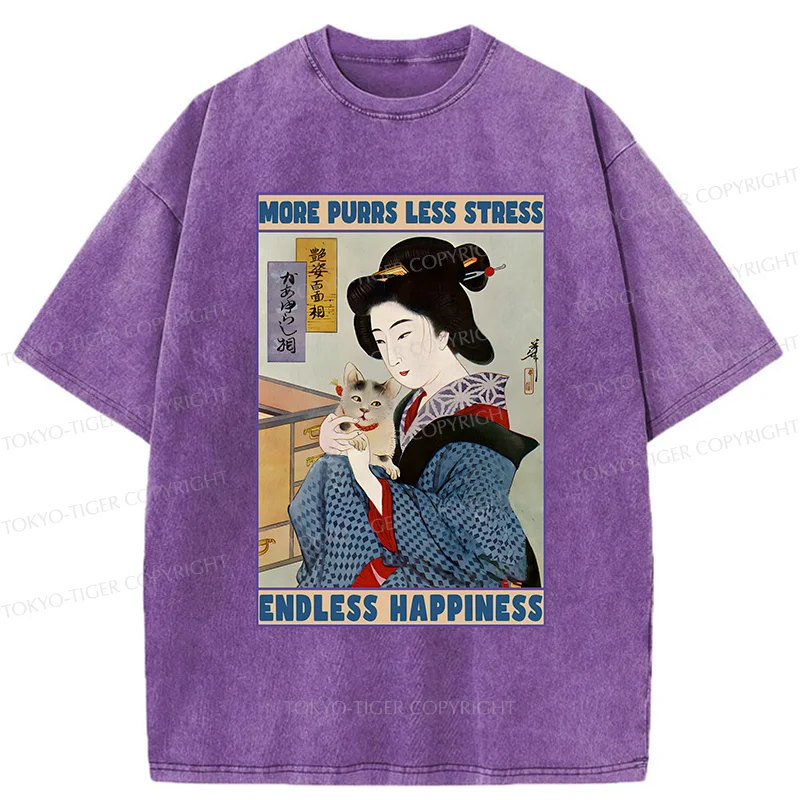 Tokyo-Tiger Geisha Teasing Cat Washed T-Shirt