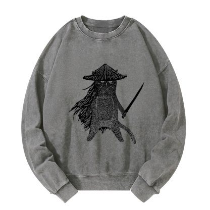 Tokyo-Tiger Japanese Samurai Cat Washed Sweatshirt