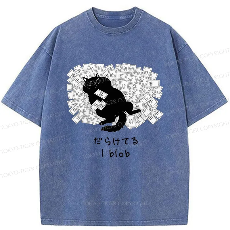 Tokyo-Tiger Cat Lying On Money Washed T-Shirt
