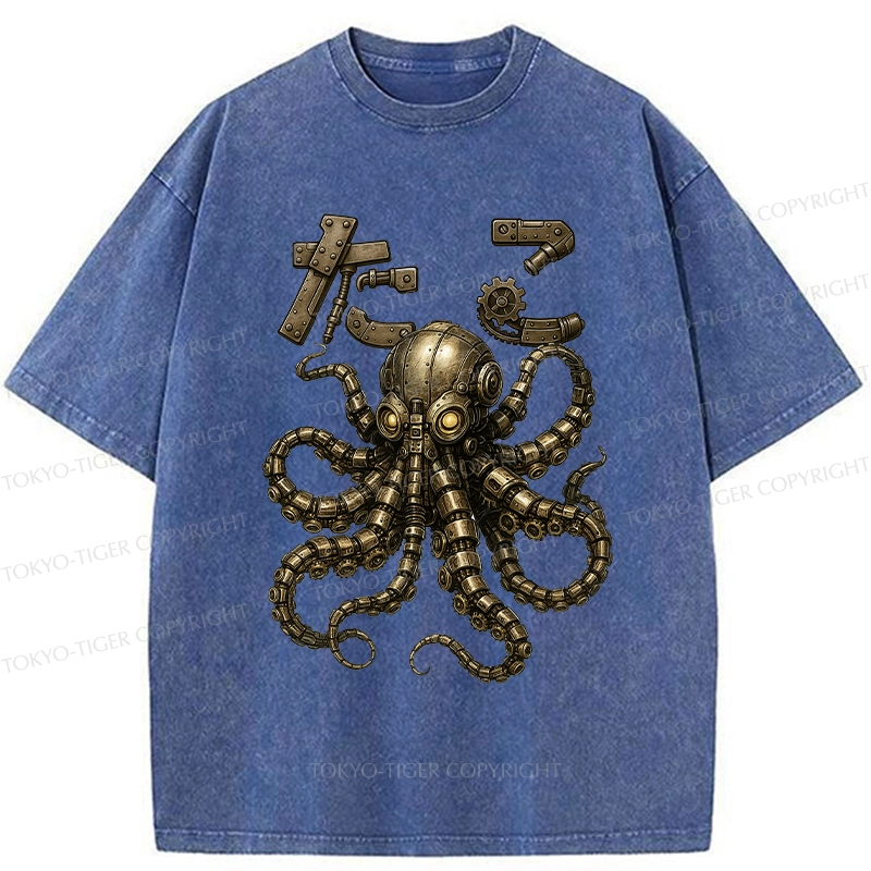 Tokyo-Tiger Mechanical Octopus Washed T-Shirt