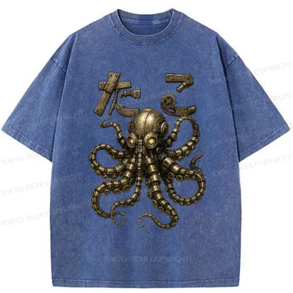 Tokyo-Tiger Mechanical Octopus Washed T-Shirt