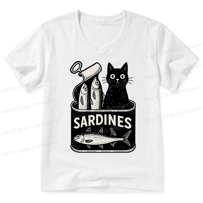 Tokyo-Tiger Cat And Canned Fish V-Neck Classic T-Shirt