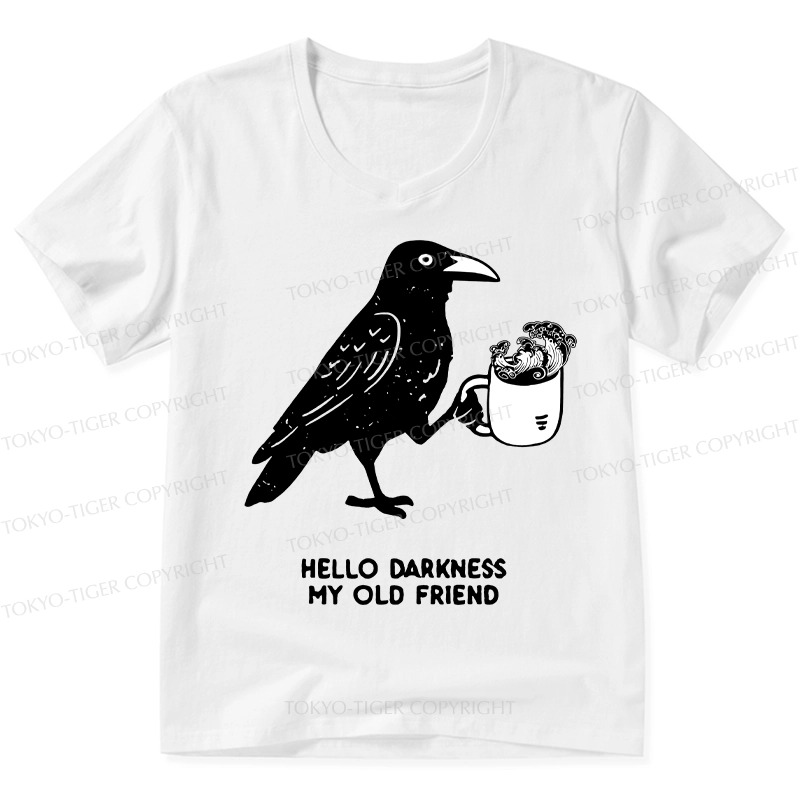 Tokyo-Tiger Crow Drinking Black Coffee Funny V-Neck Classic T-Shirt