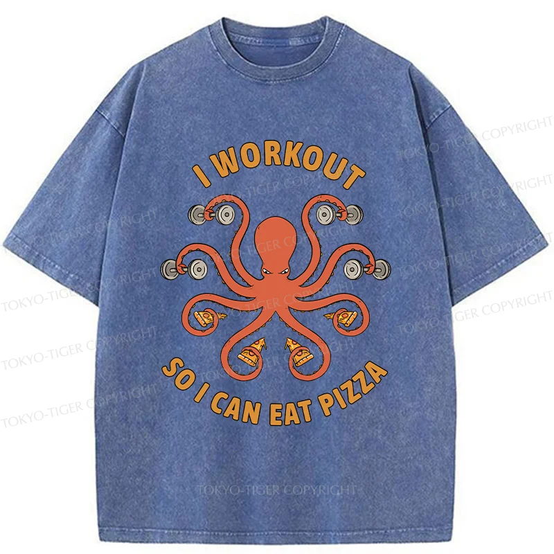 Tokyo-Tiger Octopus Exercising Washed T-Shirt