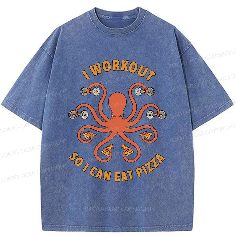 Tokyo-Tiger Octopus Exercising Washed T-Shirt