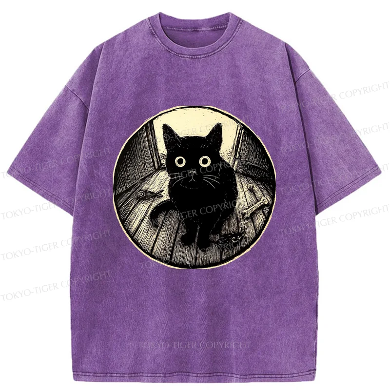 Tokyo-Tiger Waiting Black Cat Washed T-Shirt