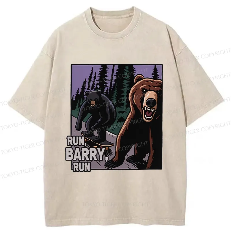 Tokyo-Tiger Funny Bear Skateboard Washed T-Shirt