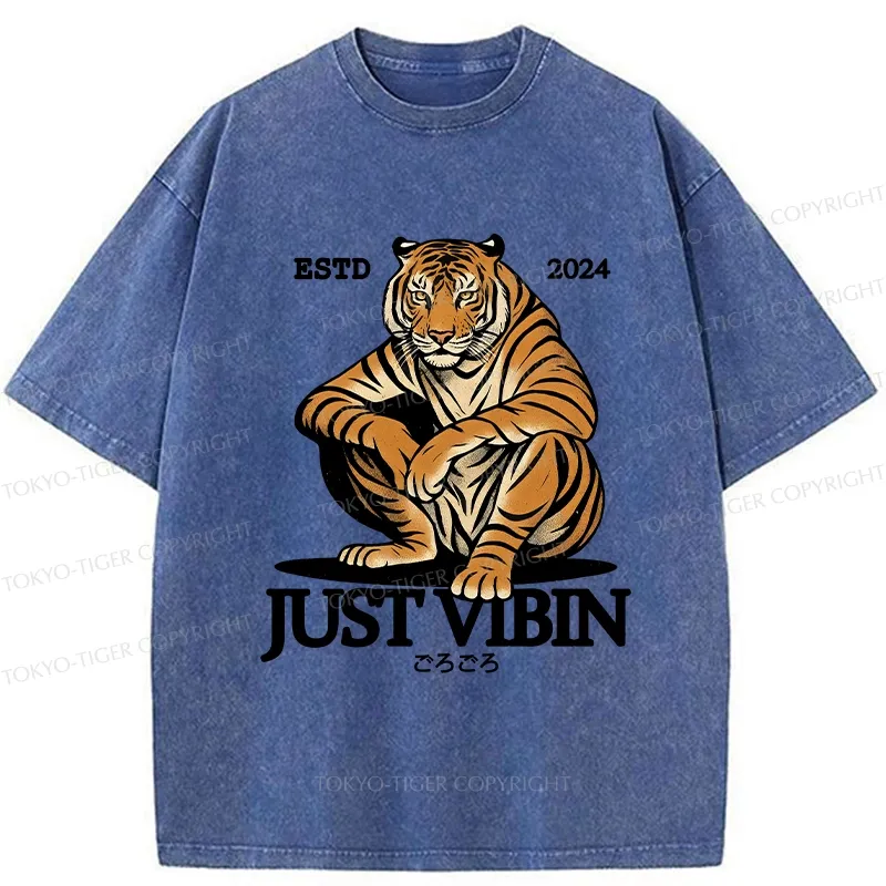Tokyo-Tiger Sitting Tiger Washed T-Shirt