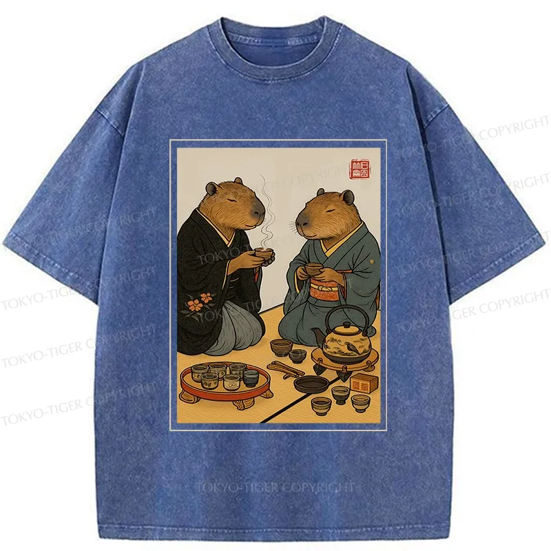 Tokyo-Tiger Capybara Tea Ceremony Washed T-Shirt