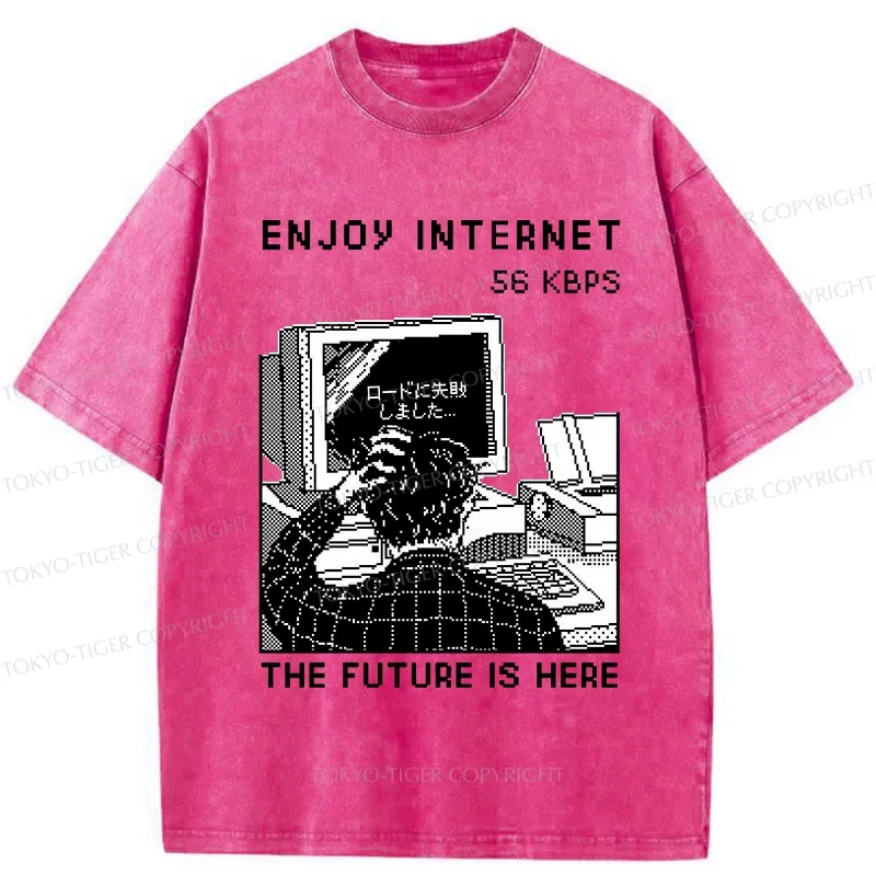 Tokyo-Tiger Enjoy Internet 56 Kbps Washed T-Shirt