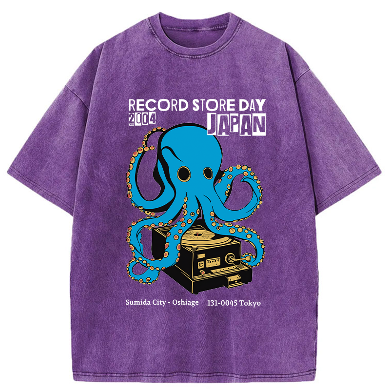 Tokyo-Tiger Japanese Octopus Records Washed T-Shirt