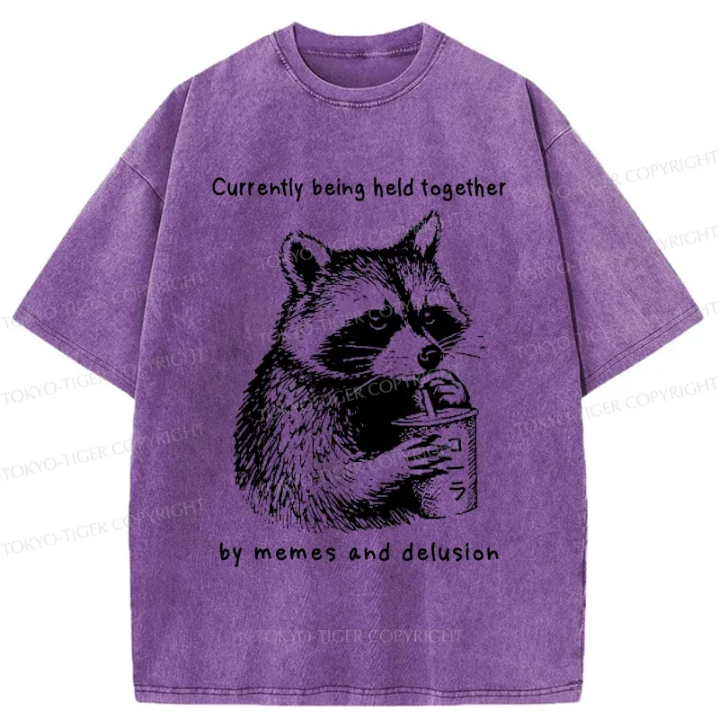 Tokyo-Tiger Raccoon Drinking Water Washed T-Shirt