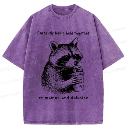 Tokyo-Tiger Raccoon Drinking Water Washed T-Shirt